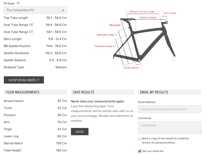 Bicycle frame size