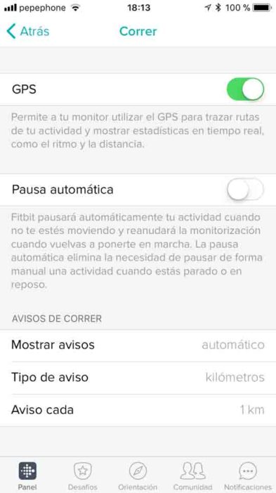 Fitbit Ionic - Opciones de perfil deportivo