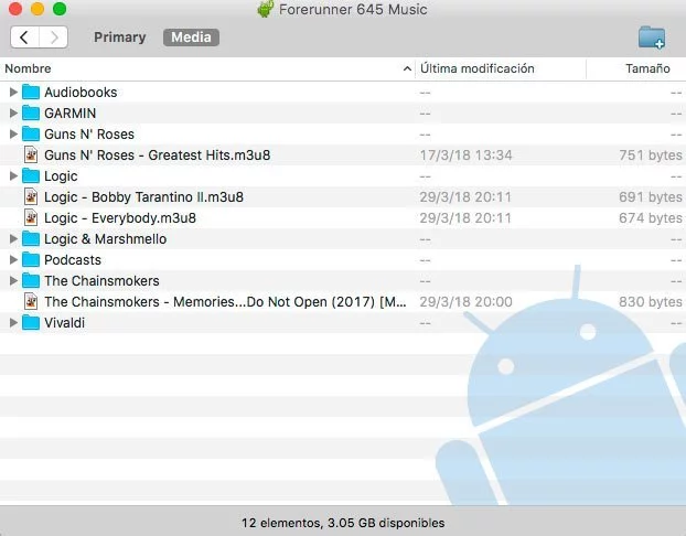Android File Transfer y FR645