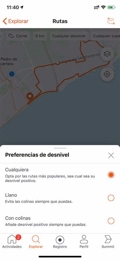 Creación de rutas de Strava - Desnivel