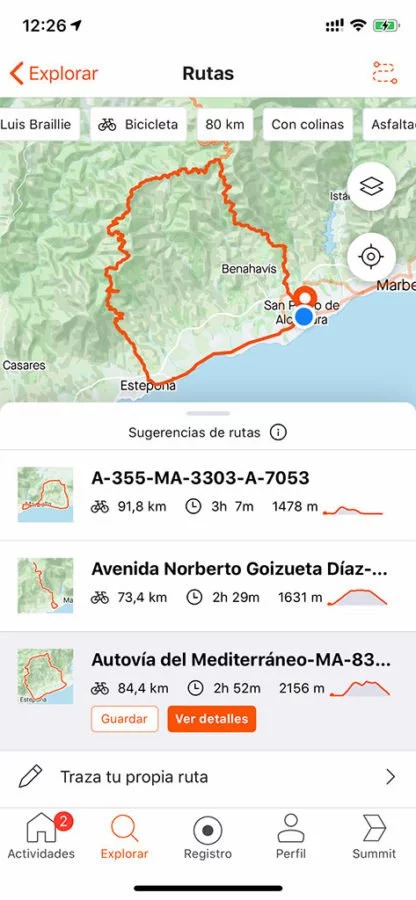 Proposición de ruta de Strava