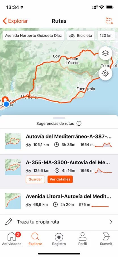 Strava - Calculated bike route
