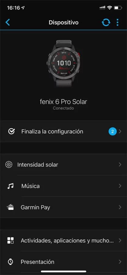 Garmin Fenix 6 - Intensidad solar